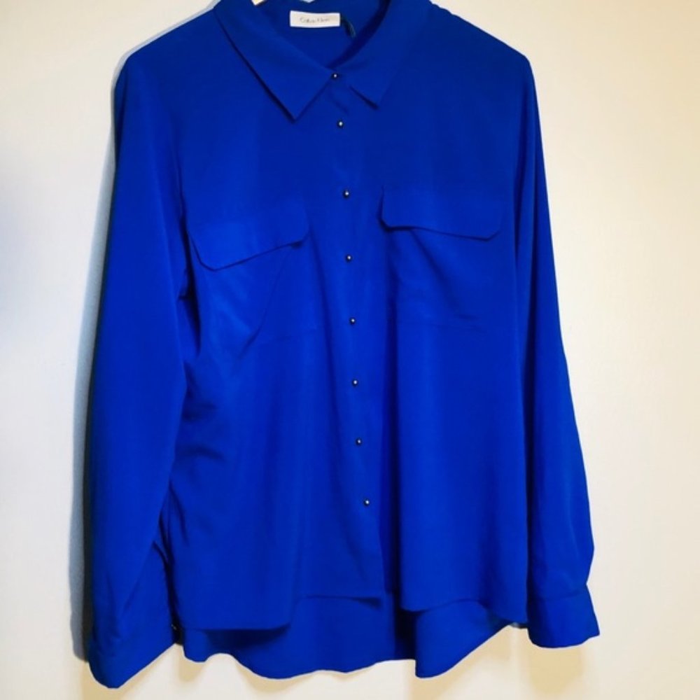 💍 Calvin Klein Cobalt Blue Button Down Blouse XL